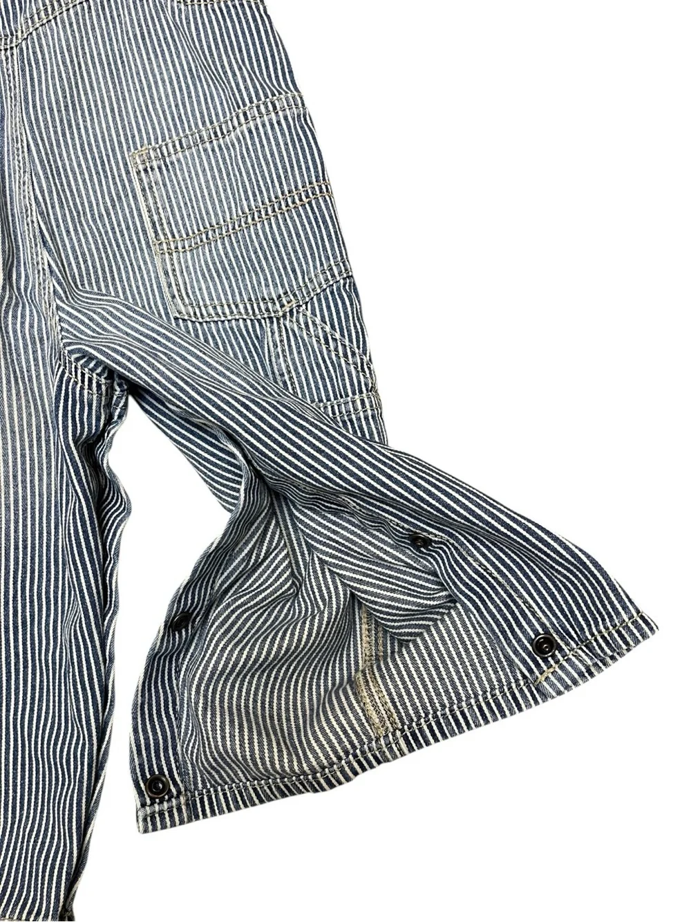 Vintage OshKosh B'gosh Blue and White Striped Overalls Size 18M Worn In